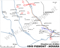 Situation im Operationsgebiet zwischen TICINO und SESIA am 20. März 1849 