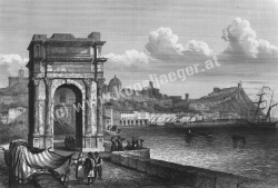 ANCONA und sein Hafen um 1848 mit Bogen des TRAJAN vom Leuchtturm aus betrachtet